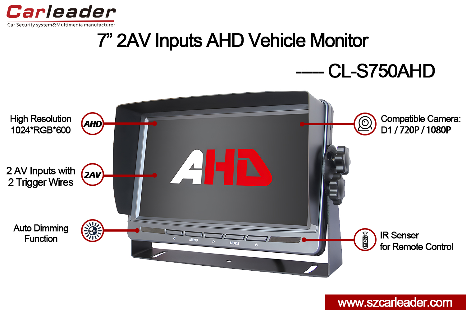 ट्रकको लागि 7 इन्च 2AV AHD रिभर्सिङ मनिटर