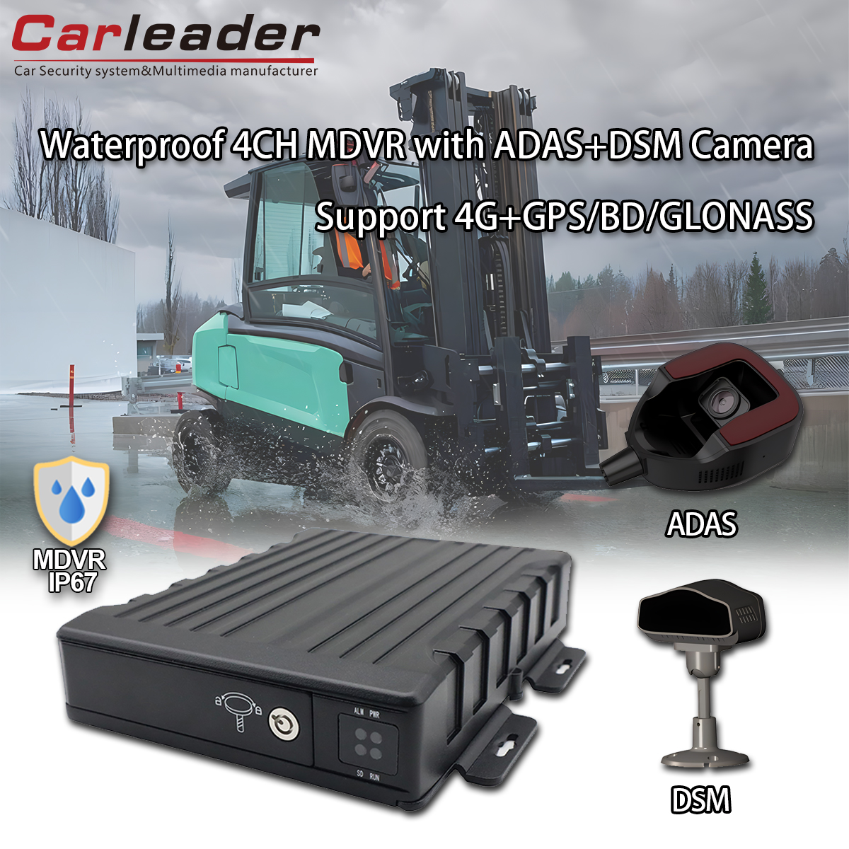 ADAS+DSM क्यामेरा भएको CARLEADER वाटरप्रूफ 4CH SD मोबाइल DVR