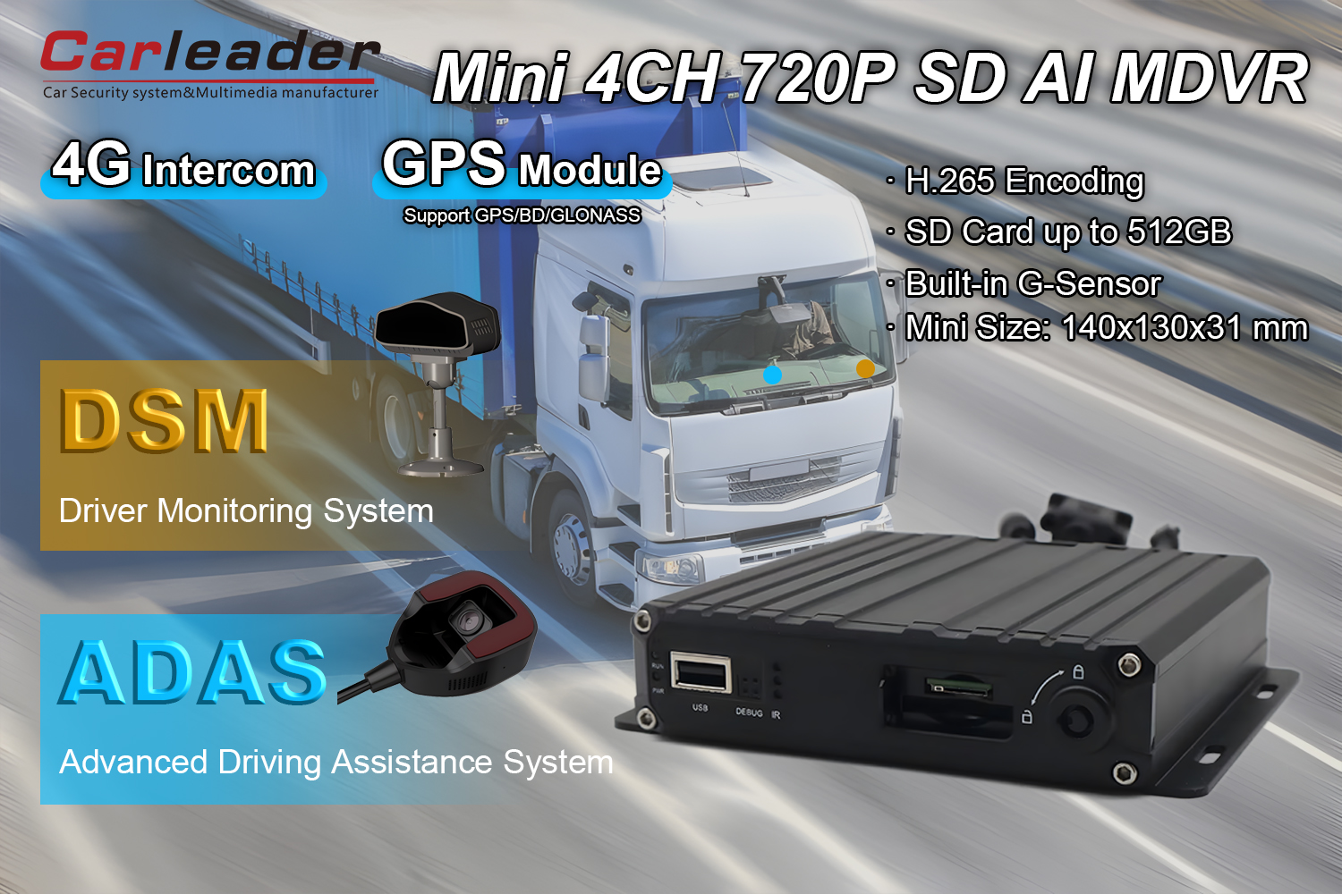 4CH AHD 1080P SD कार्ड AI MDVR समर्थन DSM ADAS