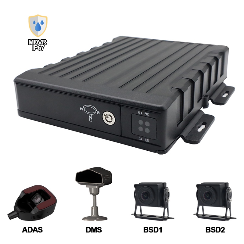 Carleader 4CH IP67 वाटरप्रूफ AI SD मोबाइल DVR समर्थन ADAS+DMS+BSD
