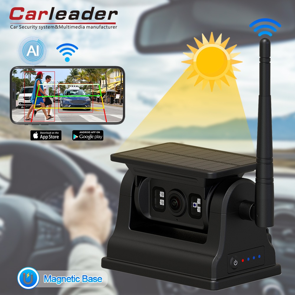 Carleader 1080P चुम्बकीय सौर वाइफाइ वायरलेस RV ब्याकअप क्यामेरा IOS Android को लागी